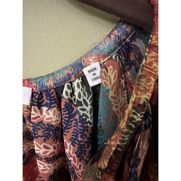 $326 A.L.C. Women Brown Dana Metallic‎ Stripe Long Sleeve Silk Blouse Top Size 4 - Picture 4 of 11